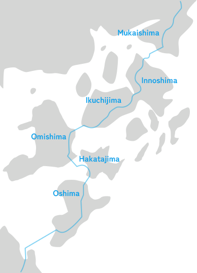 Blue Line: Cycling guide signs set up by Ehime Prefecture